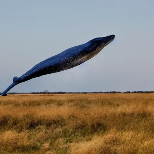 Prompt: a blue whale falling from the sky