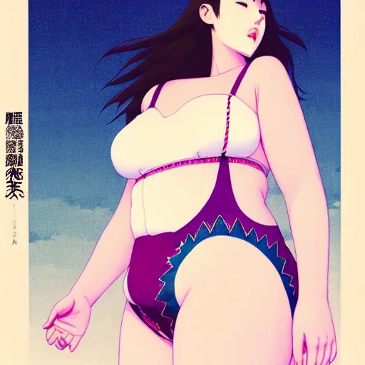 Image similar to a beautiful plus sized model japanese natalie portman, alluring plus sized model, wearing mayan leotard with overalls, street fashion hip hop style with mayan patterns, aztec street fashion, gapmoe yandere grimdark, trending on pixiv fanbox, painted by greg rutkowski makoto shinkai takashi takeuchi studio ghibli, akihiko yoshida