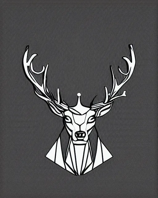 Prompt: 2 d logo, stag wearing a crown, vector line art, polygon