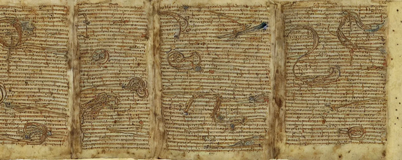 Image similar to ancient book detailing spaghetti, in the style of the voynich manuscript, fine detail,