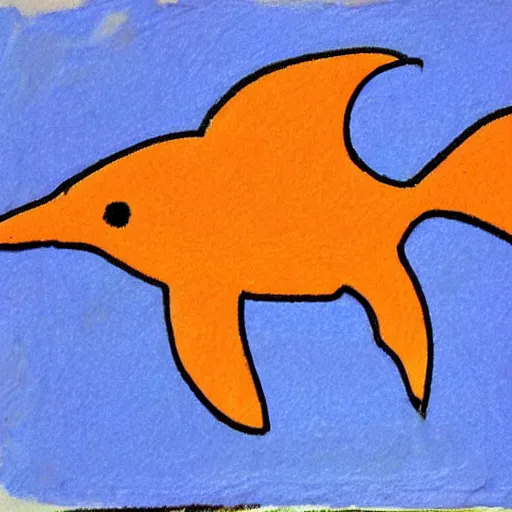 Prompt: child's crayon drawing of a dolphin in the style of mexican folk art