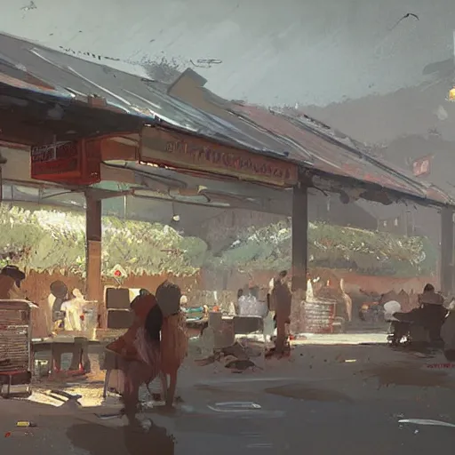 Image similar to a hawker centre, by greg rutkowski, digital art