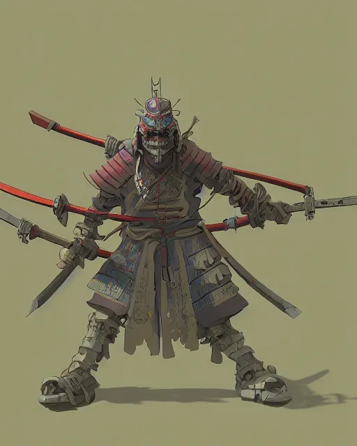 Prompt: an intricate 3d render in isometric perspective of an undead samurai by studio ghibli, greg rutkowski and disney concept artists, isometric perspective, studio ghibli color scheme, octane, cgsociety, intricate, macro