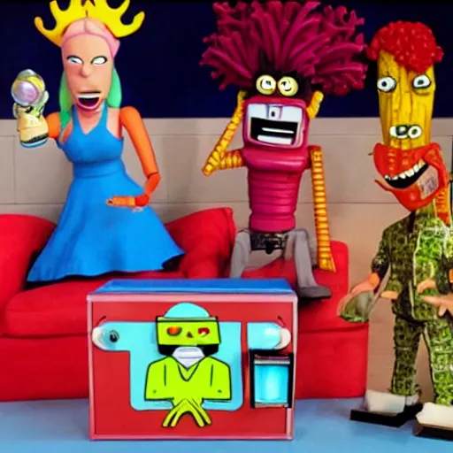 Image similar to UHD Aqua Teen Hunger Force recreated in robot chicken