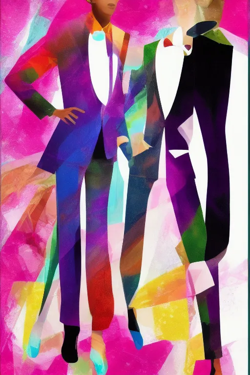 Prompt: male powersuit dapper look artwork of high - end haute couture bespoke fashion by ali sabet, lisa frank & sho murase