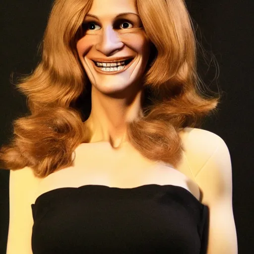 Prompt: animatronic Julia Roberts, exposed mechanics, photo, Stan Winston studios, detailed, 4k