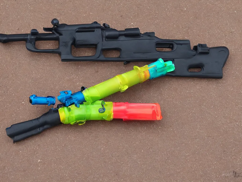 Image similar to smoking water gun, detailed photo