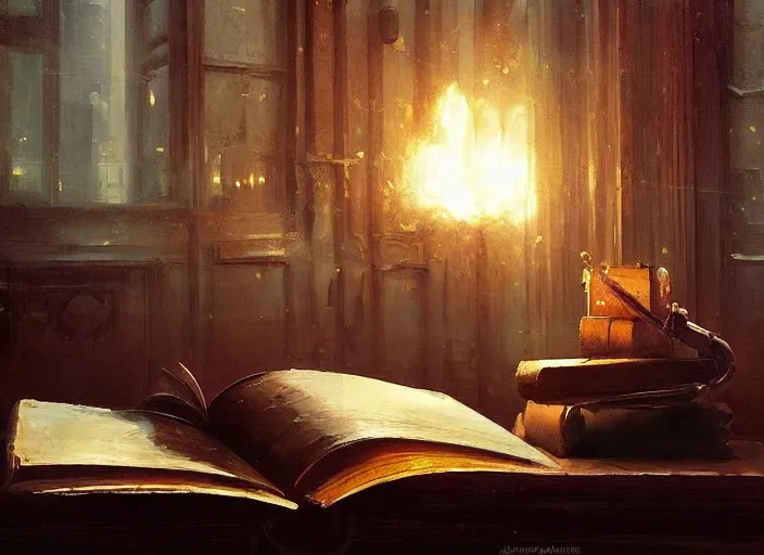 Prompt: oil painting of mysterious book, wonderful masterpiece by greg rutkowski, beautiful cinematic light, american romanticism by greg manchess, creation by tyler edlin