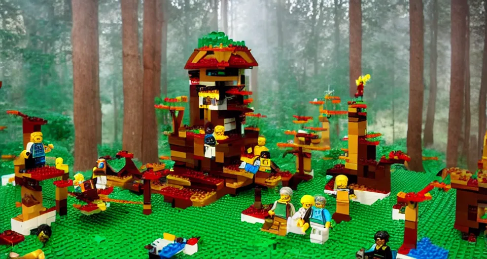 Prompt: lego and magic forest, by André François