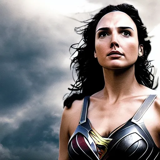 Prompt: an potrait of gal gadot play Man of Steel replacing Henry Cavill, she looking to camera, photorealistic, 4k