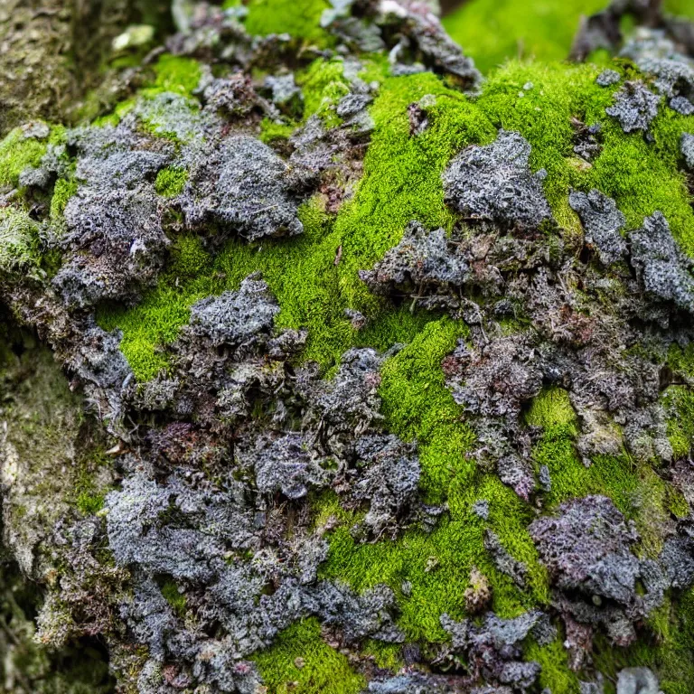 Image similar to a drawn picture lichens and moss close-up various fungus, mushrooms and plants, Atmospheric phenomenon, artistic photography, muted colors, conceptual, long exposure outside the city