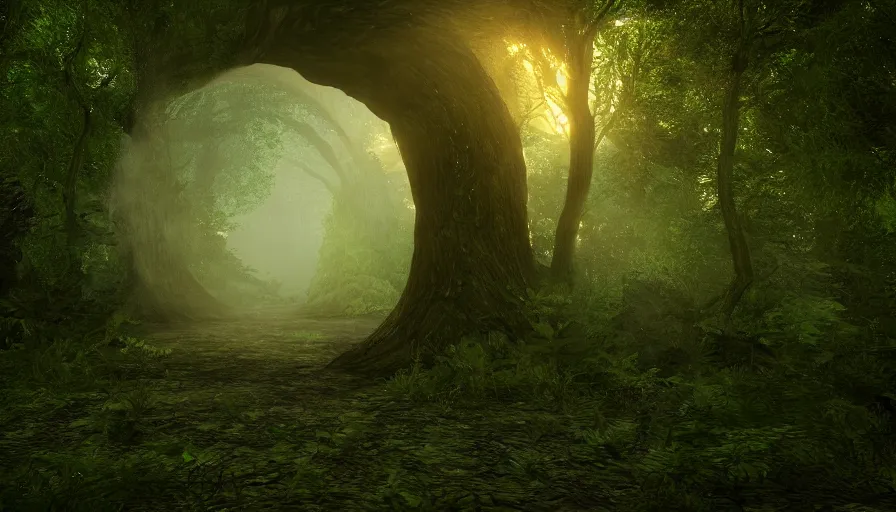 Prompt: forest portal, cinematic lighting, 8k,