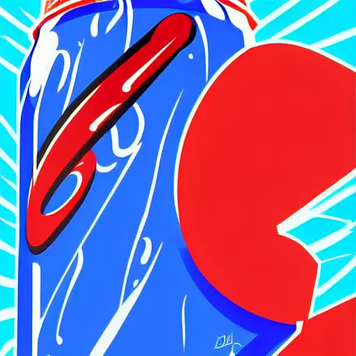 Image similar to Pepsiman is throwing cans of pepsi at elderly woman. digital art