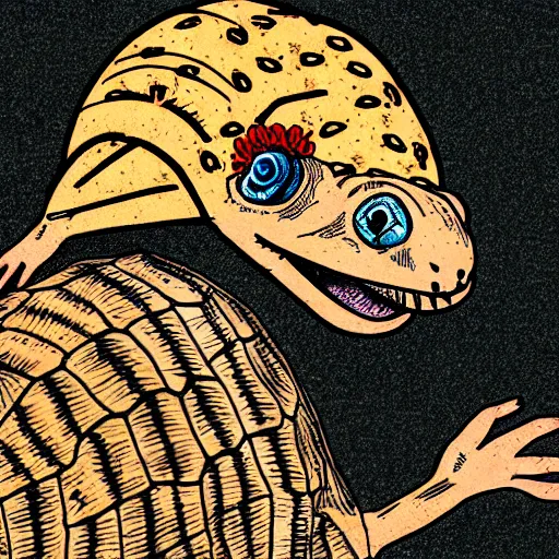 Image similar to a rat in a tortoise shell style of junji ito