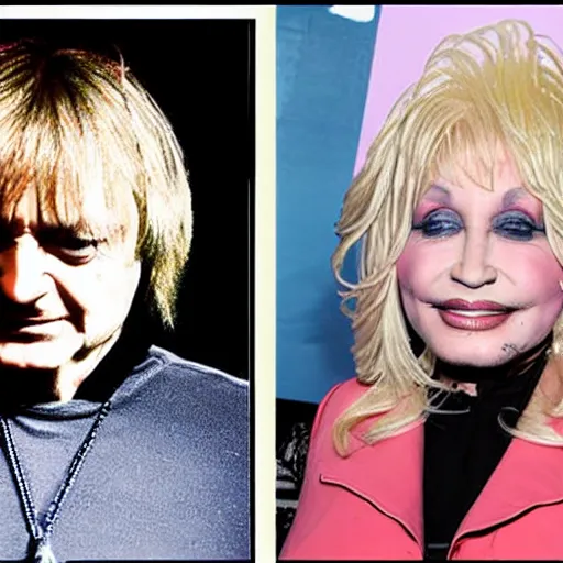 Image similar to morph between mark e smith and dolly parton