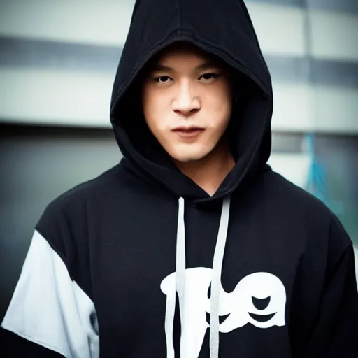 Prompt: a man wearing a black hoodie anime-n9
