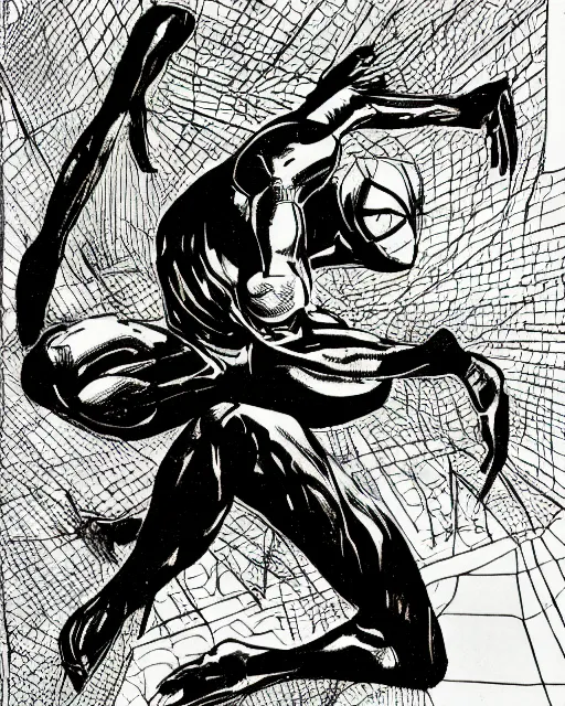 Image similar to sketch of a gold and black spider - man by steve ditko