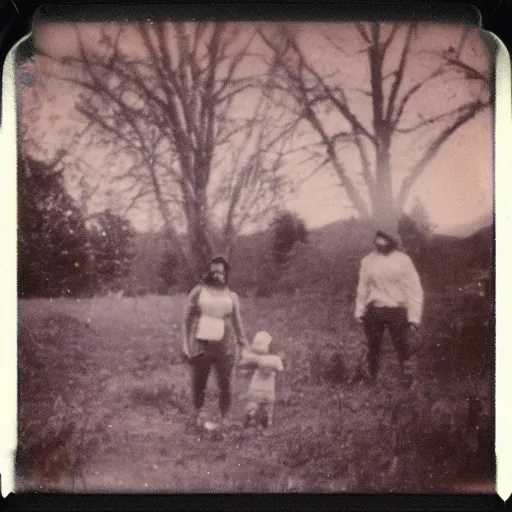 Image similar to really old polaroid photograph of horrorific extraterrestrial beings visiting earth,