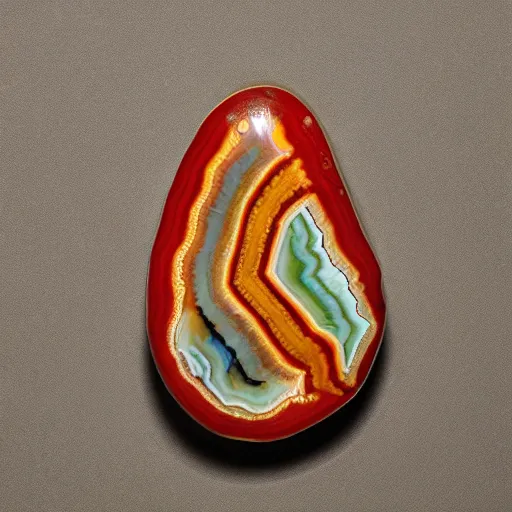 Image similar to a studio portrait of an agate jasper with the letter r in the banding white background