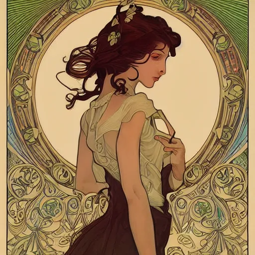 Prompt: an art nouveau illustration in the style of mort kunstler, and in the style of charlie bowater, and in the style of alphonse mucha. floral patterns. symmetry, smooth, sharp focus, semi - realism, intricate detail.