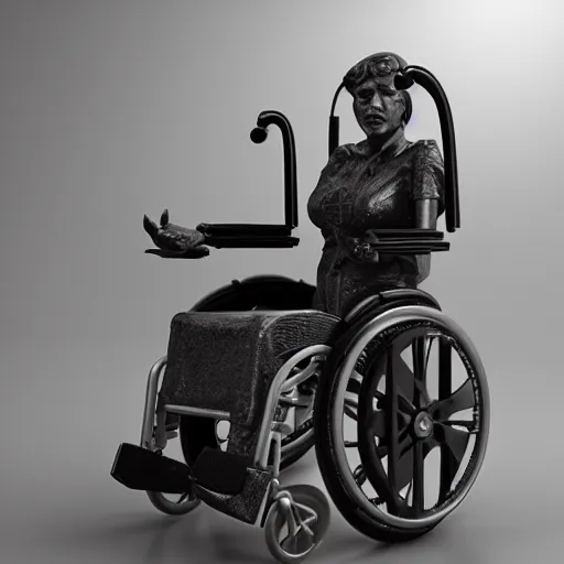 Image similar to a sculpture of a wheelchair, by Scott Weaver, ultra detailed, realism, 8k, octane render, unreal engine