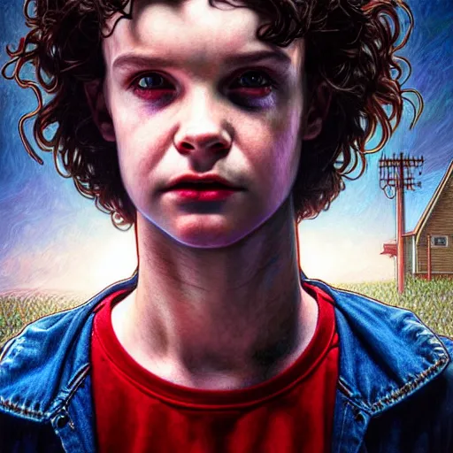 Image similar to portrait painting of joseph quinn eddie munson from stranger things as a vampire, ultra realistic, concept art, intricate details, eerie, highly detailed, photorealistic, octane render, 8 k, unreal engine. art by artgerm and greg rutkowski and charlie bowater and magali villeneuve and alphonse mucha