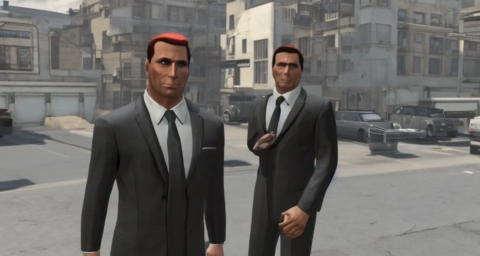 Image similar to Screenshot of a 3d Sterling Archer from the show Archer in the videogame 'Hitman 3' (2021). High-detailed NPC screenshot. Fancy black suit. Luxury environment. Sharpened. 1080p. High-res. Ultra graphical settings.