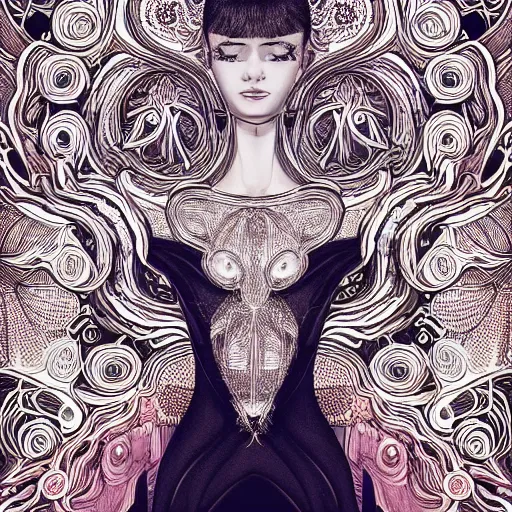 Image similar to the portrait of an incredibly beautiful, graceful, elegant, and sophisticated young woman made of garlic bulbs, an ultrafine detailed illustration by james jean, intricate linework, bright colors, final fantasy, behance contest winner, vanitas, angular, altermodern, unreal engine 5 highly rendered, global illumination, radiant light, detailed and intricate environment