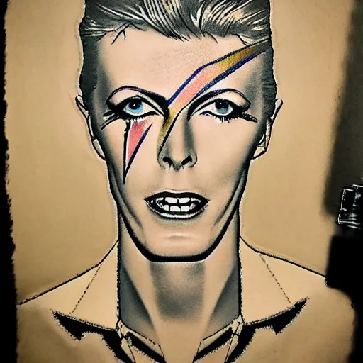 Prompt: tattoo design, stencil, portrait of david bowie, symmetrical face