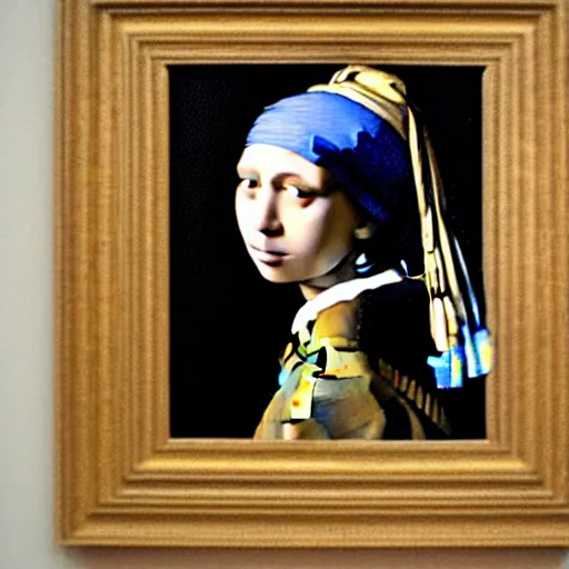 Image similar to painting of the girl with the pearl earring and mona lisa by leonardo da vinci, painting, oil on canvas