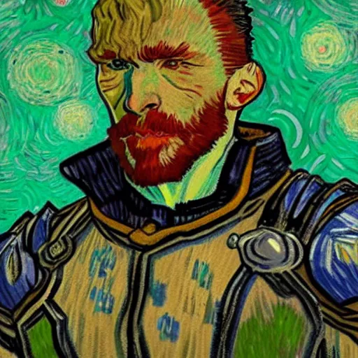 Image similar to league of legends character designed by van gogh