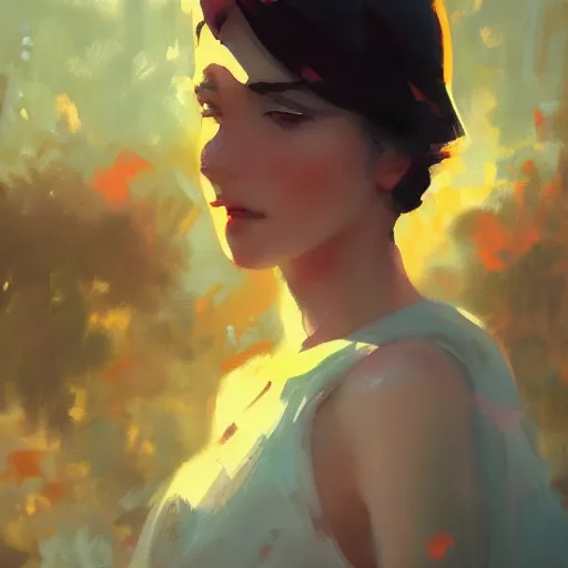 Image similar to very very very aesthetic cinematic stunning portrait of a woman in a serene environment by Antoine Blanchard and Makoto Shinkai, artstation, art deco, cinematic lighting, dreamlike