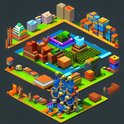 Prompt: isometric 3 d game props pixel art, clean, artstation