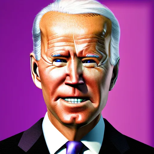Image similar to 3d render of Joe Biden with purple hair