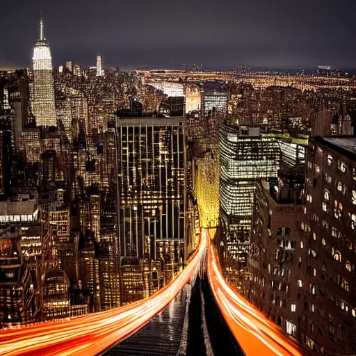 Image similar to award winning photography of new york city from an unusual viewpoint, long exposure