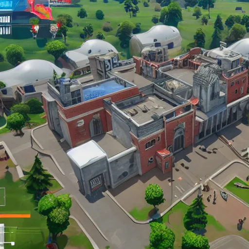 Prompt: a hyperrealistic fortnite university building with students leaving 4 k n - 4