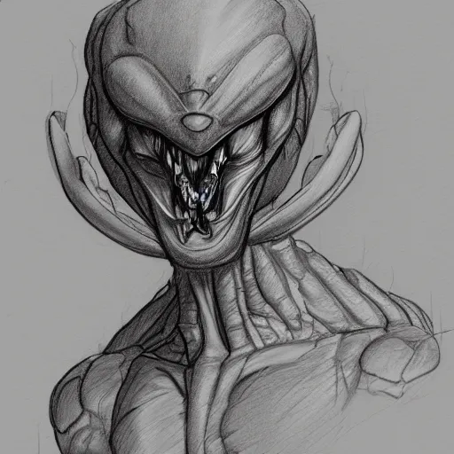 Image similar to sketch drawn of alien creature by gabo mendoza, trending on artstation