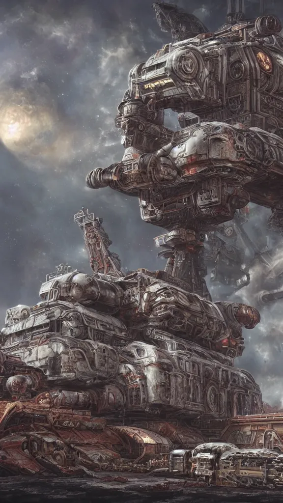 Image similar to a beautiful highly detailed matte painting of a huge derelict cargo starship, Space Hulk, WarHammer 40k by Jose Daniel Cabrera Pena and Leonid Kozienko, concept art