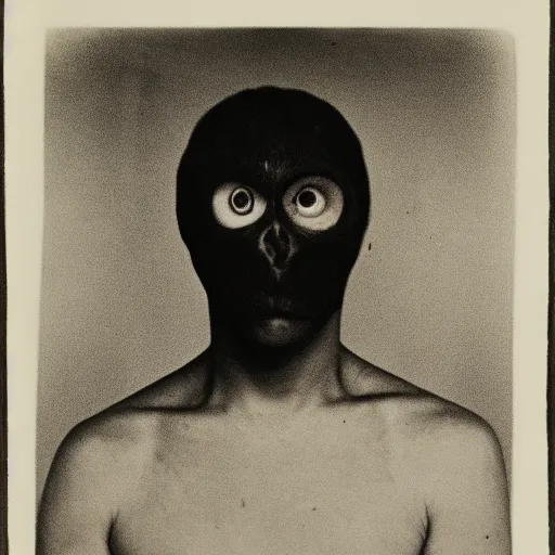 Image similar to photo portrait of ugly brutal animal face male cultist by Diane Arbus and Louis Daguerre