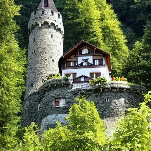 Image similar to little castle on a forest hill in switzerland in the summer