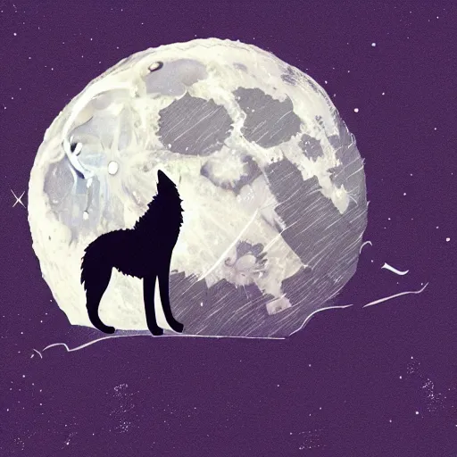 Prompt: the wolf howls on the moon to the earth, digital art