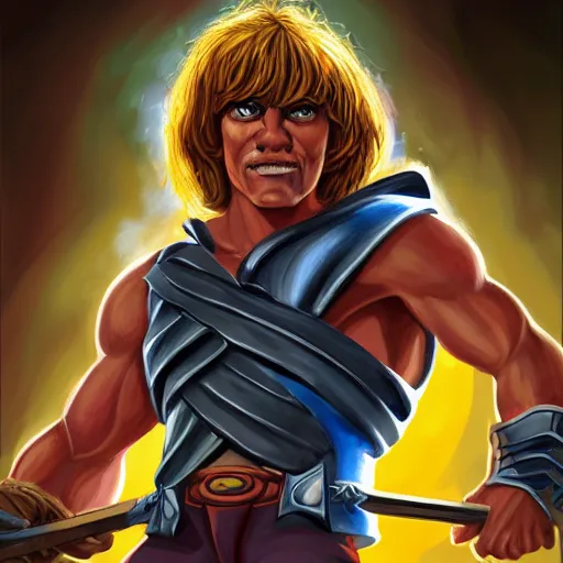 Image similar to portrait painting of he - man, 4 k,, highly detailed, epic lighting