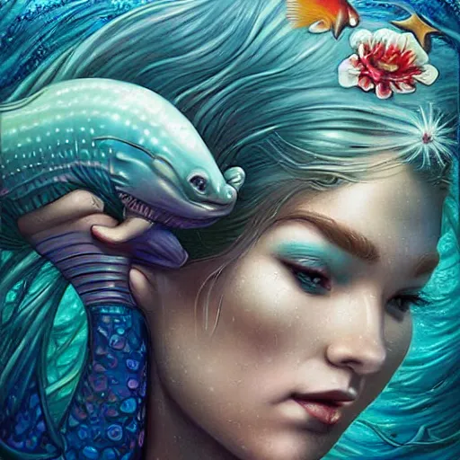 Prompt: Underwater mermaid portrait, Pixar style, by Tristan Eaton Stanley Artgerm and Tom Bagshaw.