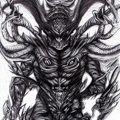 Prompt: ballpoint pen art of a demon by vaxo