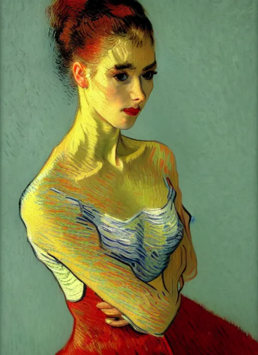 Image similar to portrait of a beautiful parisian dancer, detailed beautiful face in painting, detailed beautiful portrait, expressionist oil painting masterpiece, 8 k resolution, smooth, sharp focus, pastel color palette, trending on artstation, by van gogh