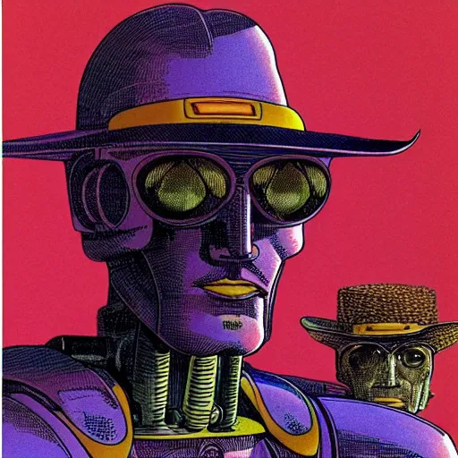 Image similar to portrait of a robot by moebius in the style of jean giraud