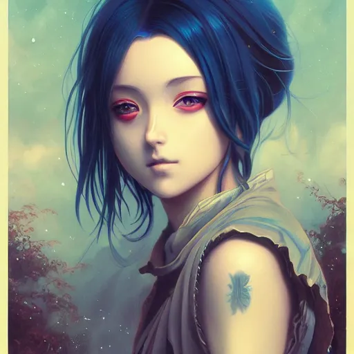 Image similar to a beautiful painting of a very detailed face of anime by tom bagshaw, dan mumford, beeple, trending on artstation.