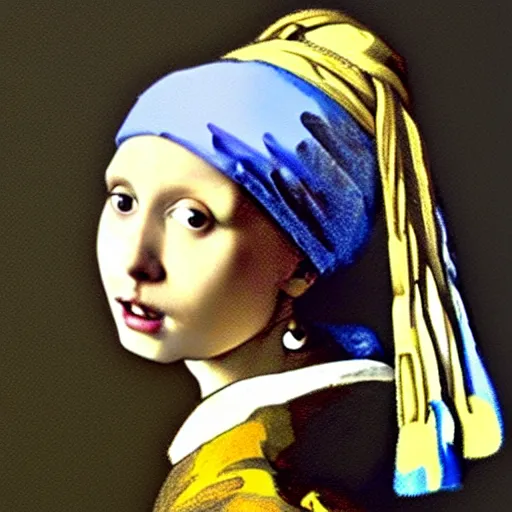Image similar to a rabbit posing as girl with the pearl earring