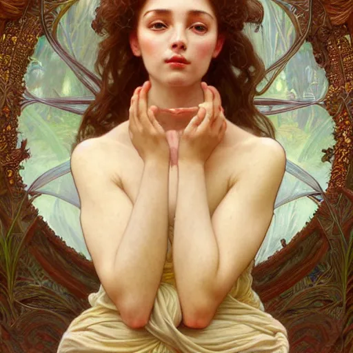 Image similar to ! dream portrait of gaea goddess, intricate, elegant, highly detailed, digital painting, artstation, concept art, smooth, sharp focus, illustration, art by artgerm and greg rutkowski and alphonse mucha and william - adolphe bouguereau, and marco mazzoni