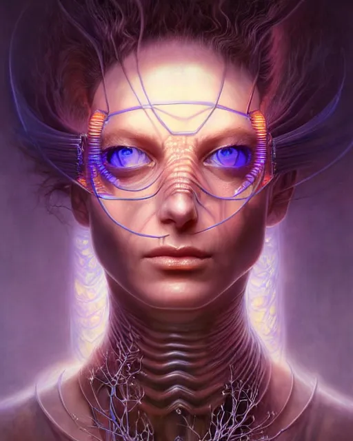 Prompt: a detailed portrait of cyberpunk female model ( dna helix ) fractal ( glass ) ( glow ) beautiful! ( ( glowing mask ) ) by tomasz alen kopera and peter mohrbacher and johanna martine! and margaret keane! elegant alluring seductive luminescent